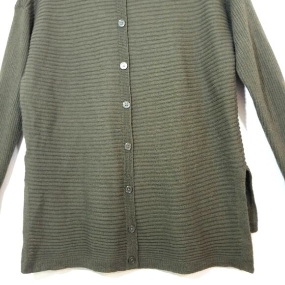 Tahari olive high low wool blend ribbed sweater L - Picture 7 of 10